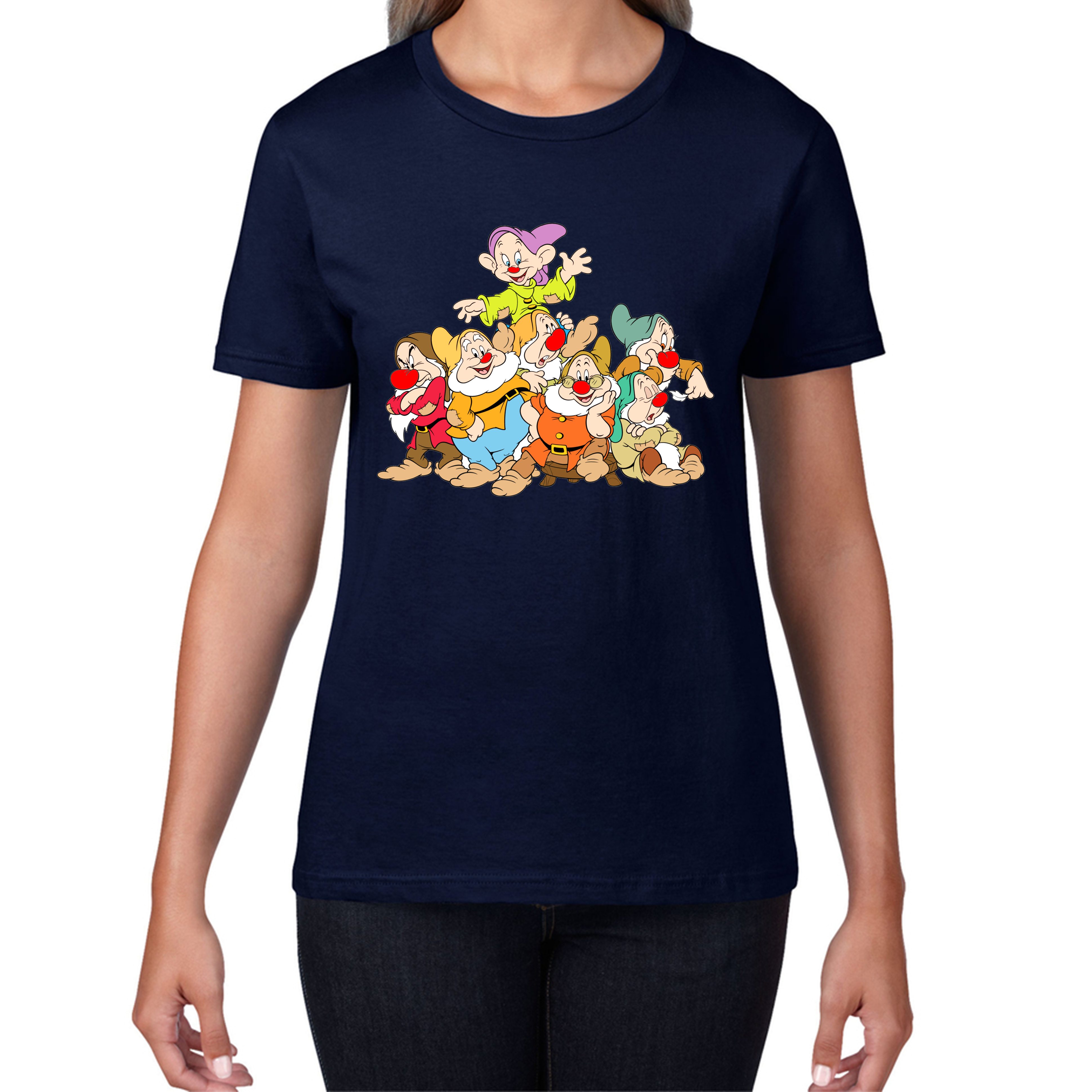 Disney Snow White and Seven Dwarfs Red Nose Day Ladies T Shirt. 50% Goes To Charity
