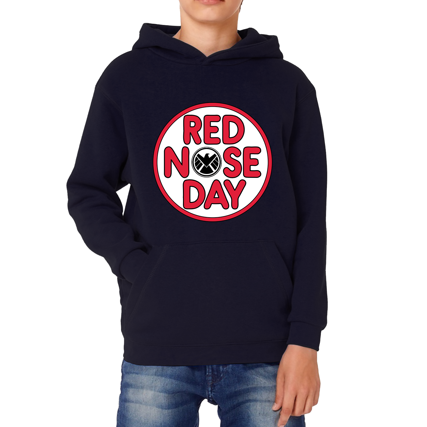 Marvel Shield Red Nose Day Kids Hoodie. 50% Goes To Charity
