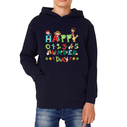Happy Numbers Day Colourful Cartoon Numbers Day Maths Day School Charity Day Kids Hoodie