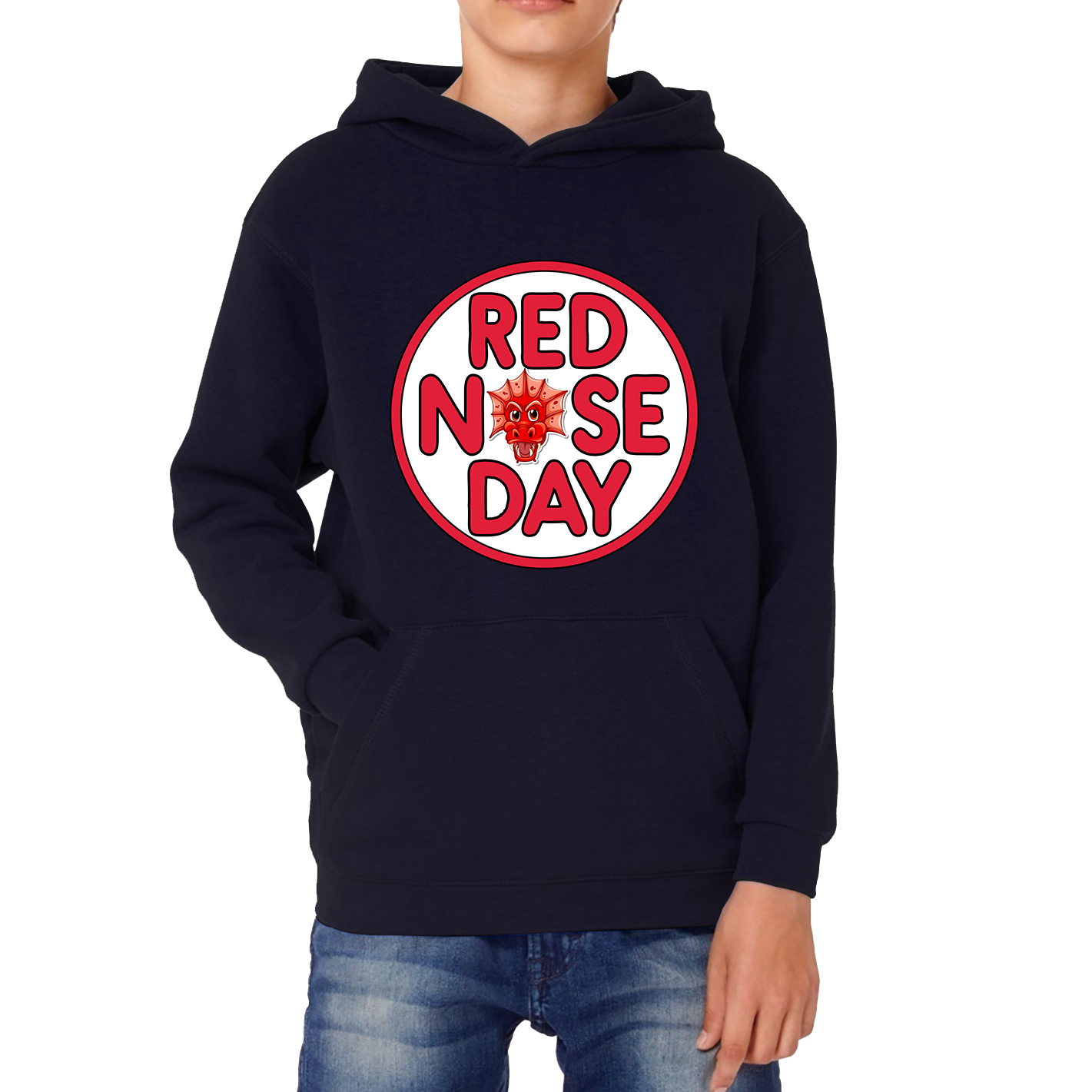 Dragon Face Red Nose Day Kids Hoodie. 50% Goes To Charity