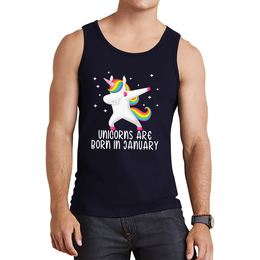 Unicorns Are Born In January Dabbing Unicorn Funny Birthday Month Novelty Slogan Tank Top