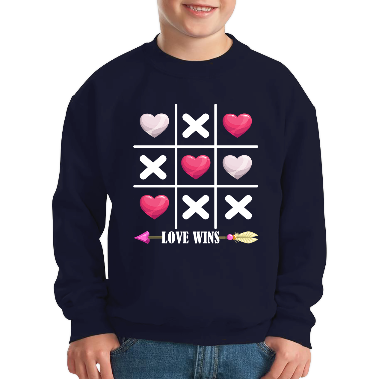Valentine's Day Tic Tac Toe Love Wins Tic Tac Funny Game Lovers Gift Kids Jumper