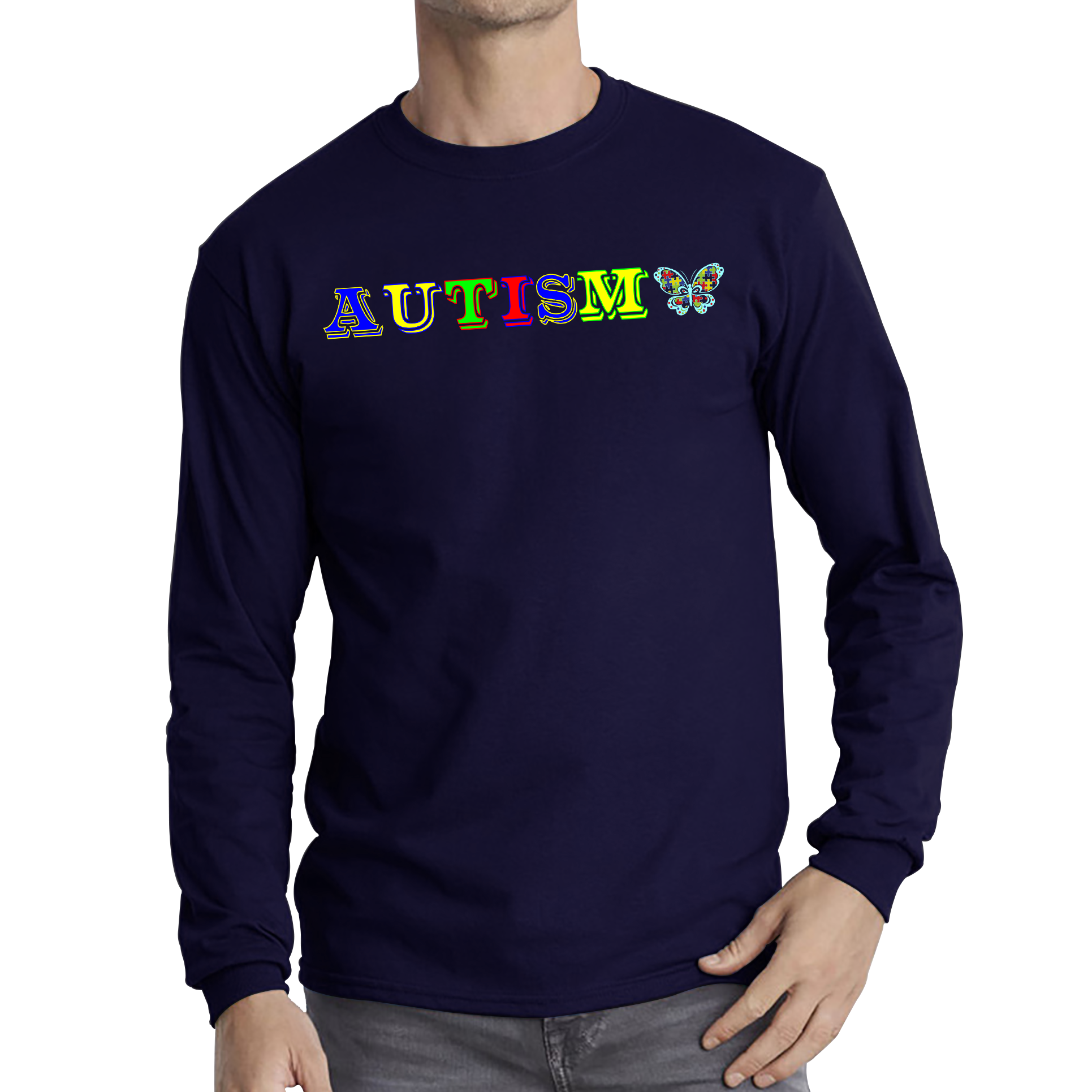 Autism Awareness With Butterfly Adult Long Sleeve T Shirt