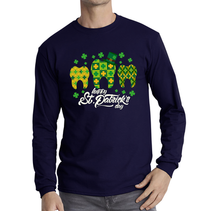 Happy St. Patrick's Day Tooth Dentist Dental Squad Tooth Shamrock Irish Day Saint Patricks Day Long Sleeve T Shirt