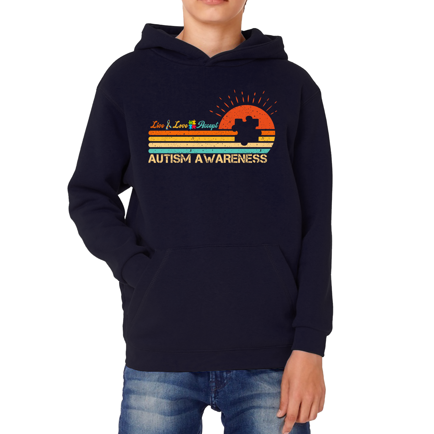 Live Love Accept Vintage Retro Autism Awareness Hoodie