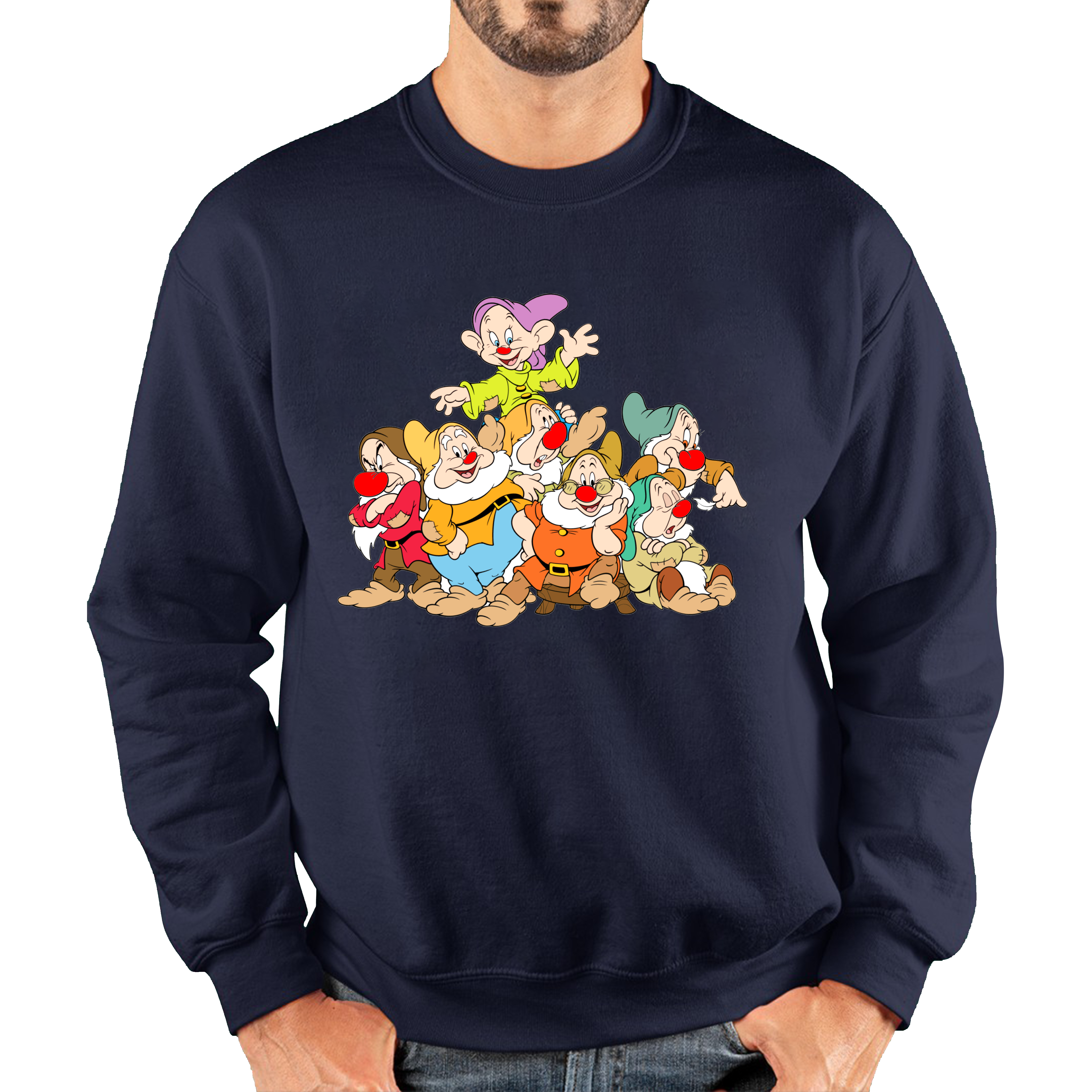 Disney Snow White and Seven Dwarfs Red Nose Day Adult Sweatshirt. 50% Goes To Charity