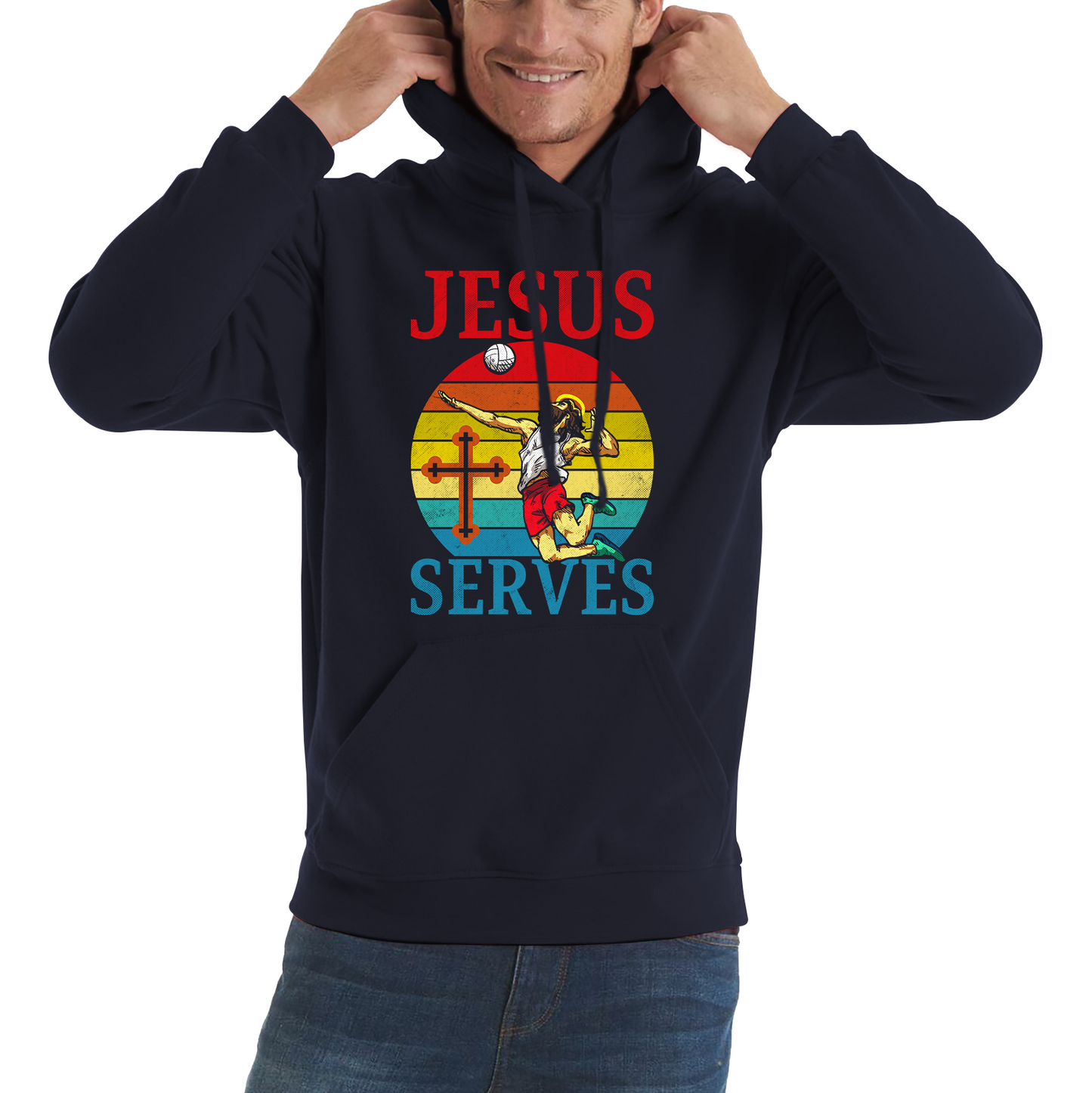 Jesus Serves Volleyball Vintage Jesus Christ Volleyball Sports Christian Religious Unisex Hoodie