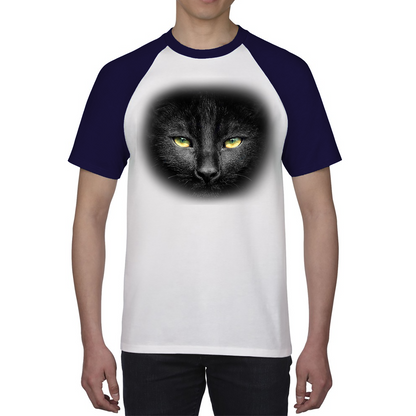 Black Cat Yellow Eyes Shirt Big Print Full-On Front Spooky Horror Scary Black Cat Baseball T Shirt