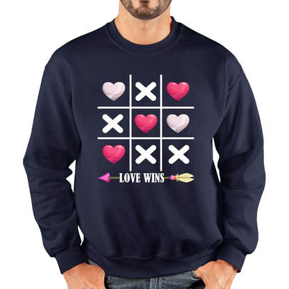Valentine's Day Tic Tac Toe Love Wins Tic Tac Funny Game Lovers Gift Unisex Sweatshirt