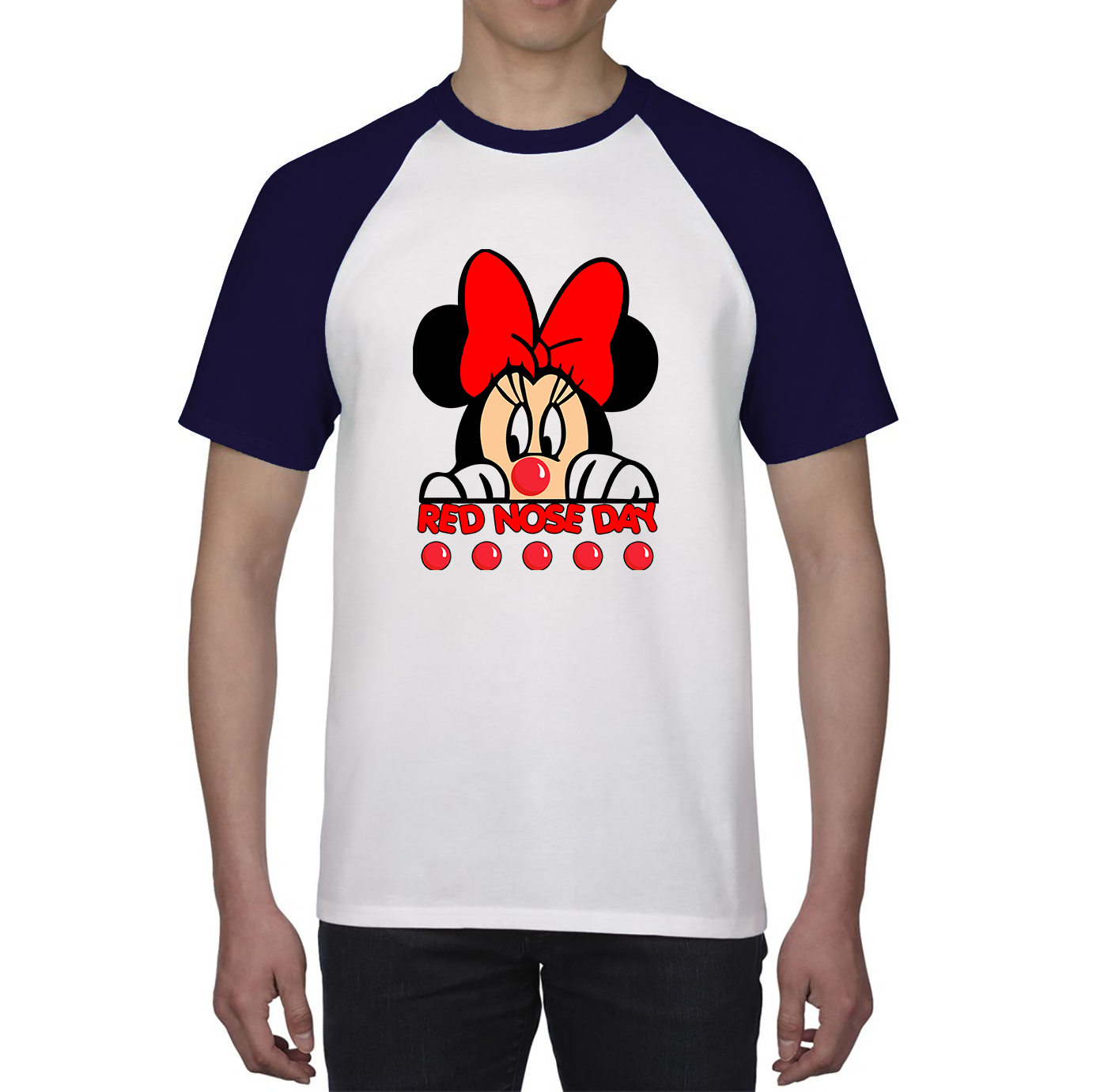 Disney Minnie Mouse Red Nose Day Baseball T Shirt. 50% Goes To Charity
