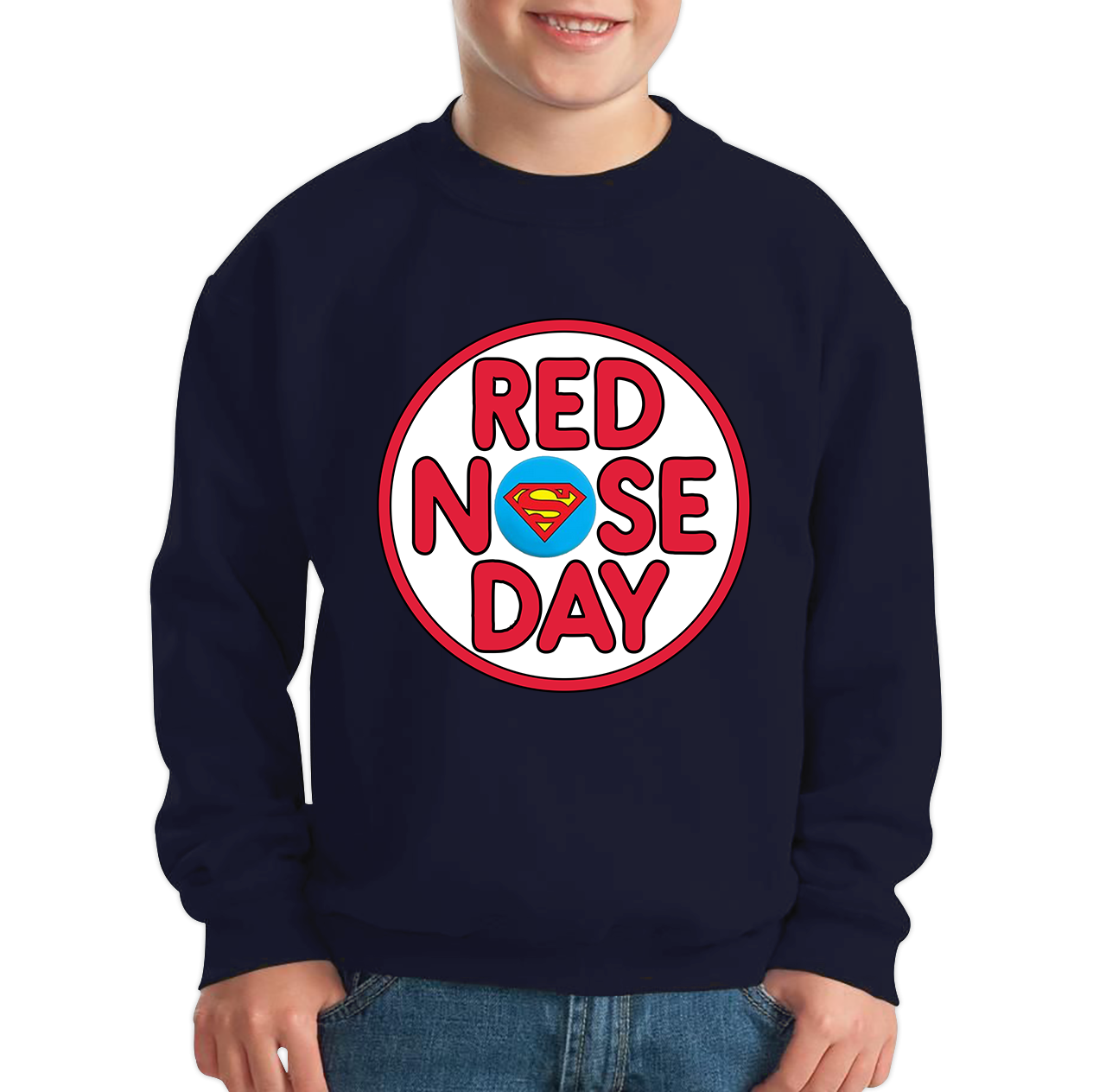 Superman Red Nose Day Kids Sweatshirt. 50% Goes To Charity