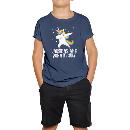 Unicorns Are Born In July Dabbing Unicorn Funny Birthday Month Novelty Slogan Kids Tee