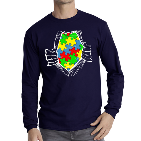 Autism Superhero Special Education Teacher Digital Art Adult Long Sleeve T Shirt