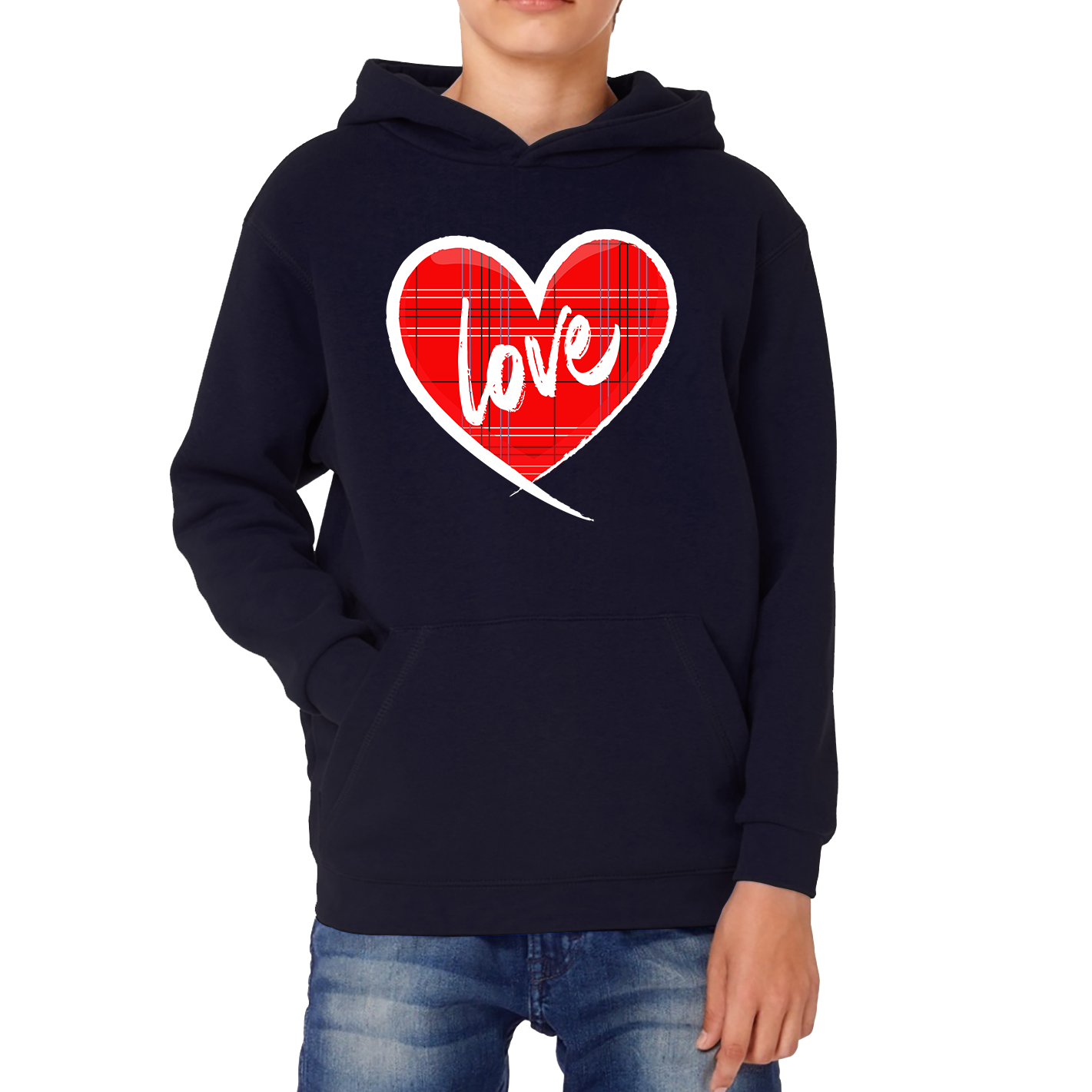 Hand Drawn Love Heart Happy Valentine's Day Lover Heart Kids Hoodie
