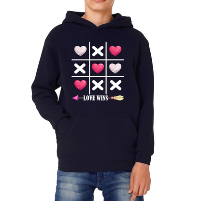 Valentine's Day Tic Tac Toe Love Wins Tic Tac Funny Game Lovers Gift Kids Hoodie