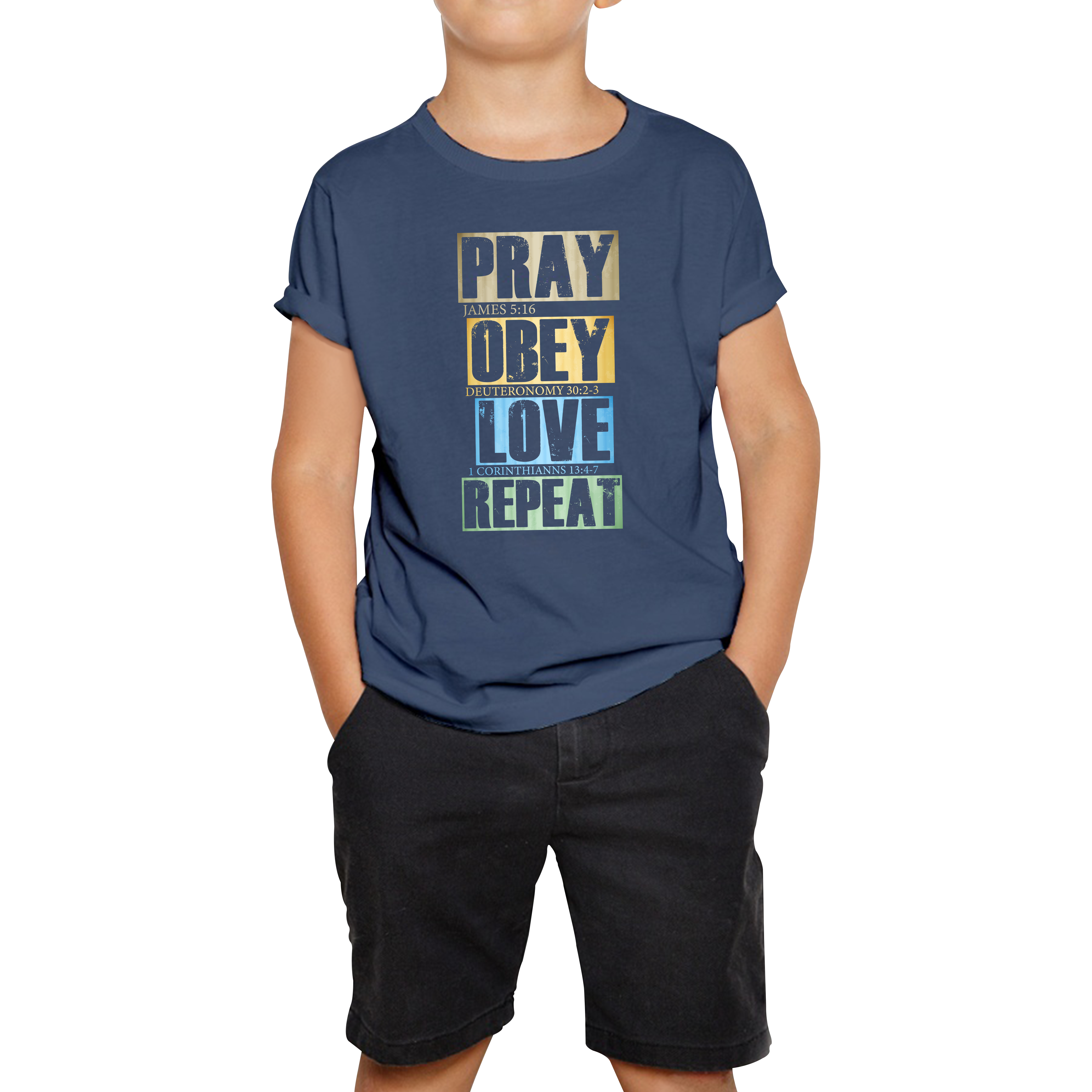 Pray Obey Love Repeat Vintage Christian Bible Christianity Kids Tee