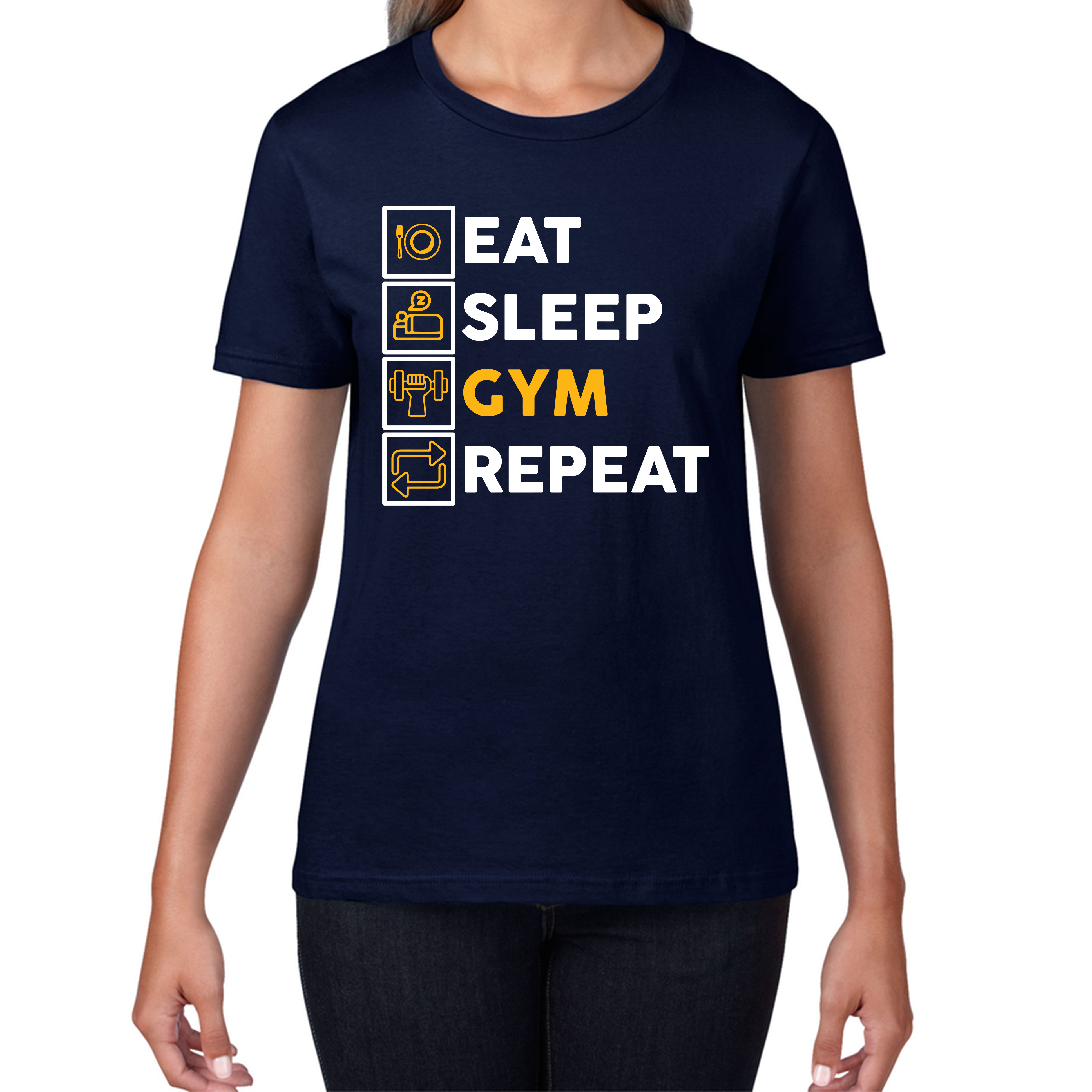 Eat Sleep Gym Repeat Funny Gym Workout Fitness Ladies T Shirt