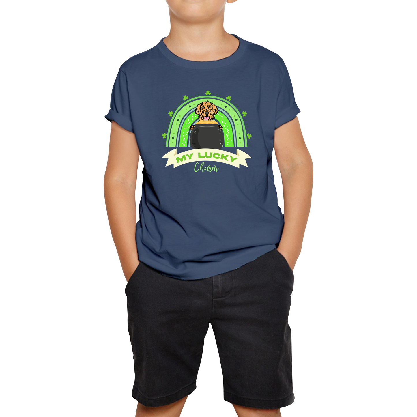 Golden Retriever Dog My Lucky Charm St. Patrick's Day Puppy Animal Pet Dog Lovers St Pattys Day Irish Festive Kids Tee