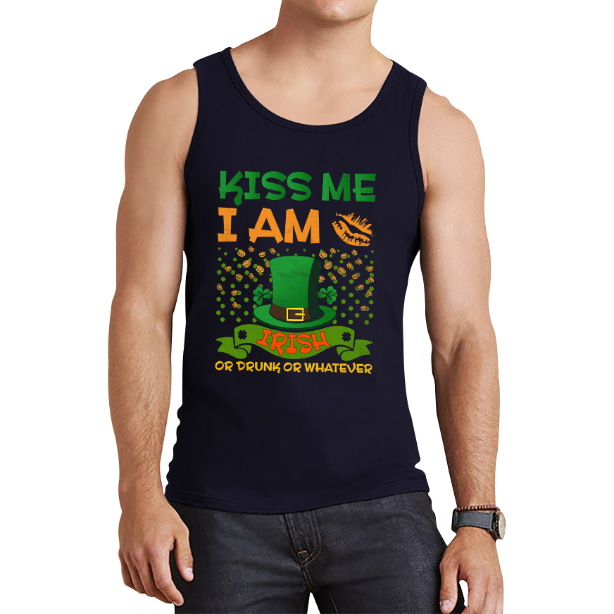 Kiss Me I Am Irish Or Drunk Or Whatever St Patricks Day Leprechaun Shamrock Drinking Team Tank Top