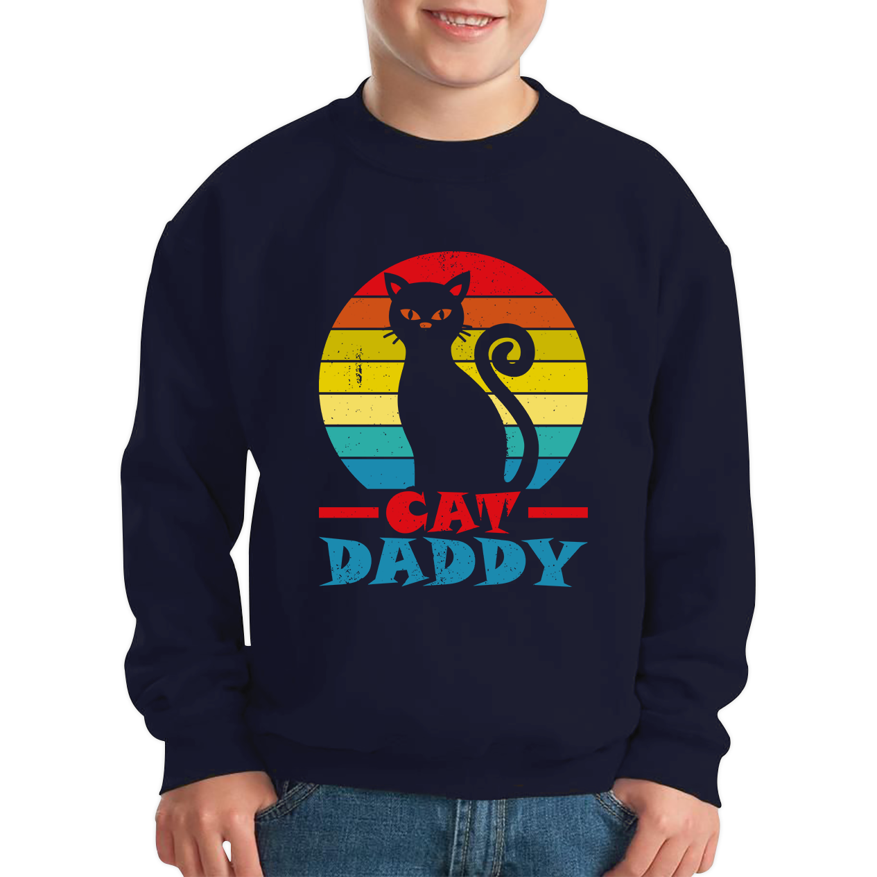 Cat Daddy Vintage Eighties Style Cat Retro Distressed Kids Sweatshirt