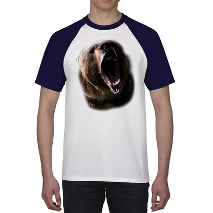 Grizzly Bear Roaring Face Shirt Big Print North American Brown Bear Full On Front Angry Bear Baseball T Shirt