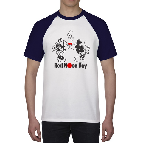 Disney Mickey And Minnie Mouse Red Nose Day Baseball T Shirt. 50% Goes To Charity