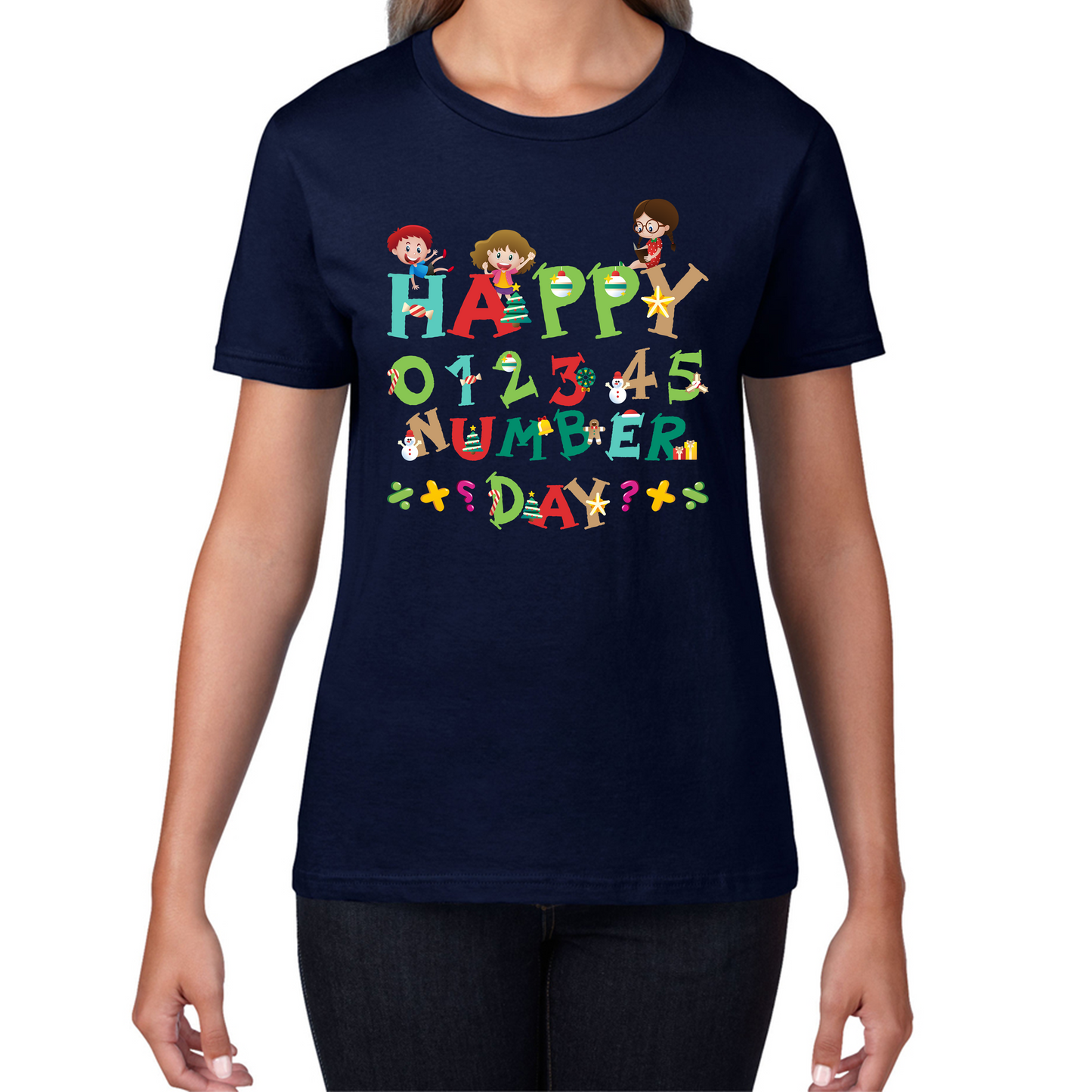 Happy Numbers Day Colourful Cartoon Numbers Day Maths Day School Charity Day Womens Tee Top