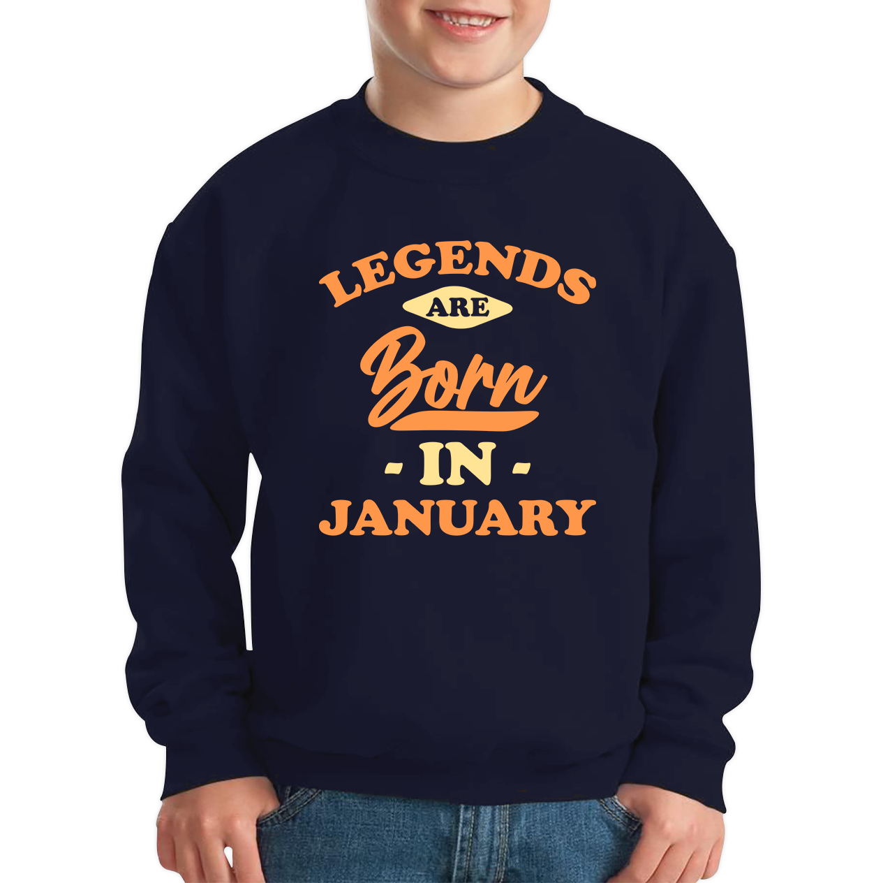 Legends Are Born In January Funny January Birthday Month Novelty Slogan Kids Jumper