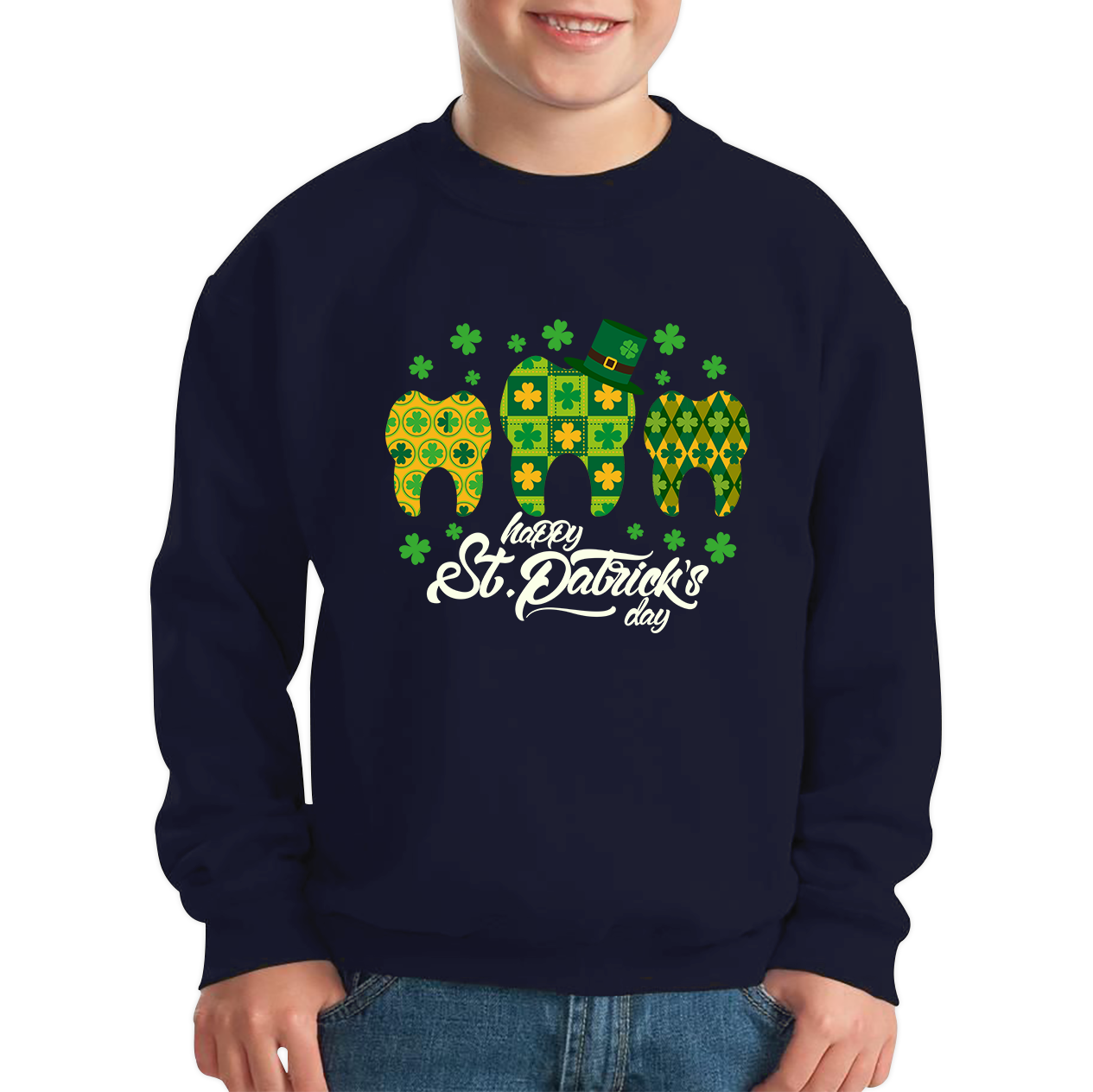 Happy St. Patrick's Day Tooth Dentist Dental Squad Tooth Shamrock Irish Day Saint Patricks Day Kids Jumper