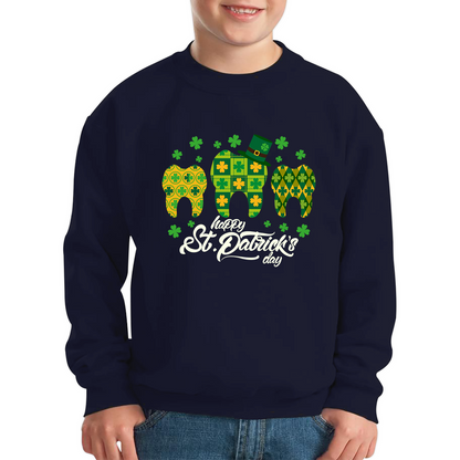 Happy St. Patrick's Day Tooth Dentist Dental Squad Tooth Shamrock Irish Day Saint Patricks Day Kids Jumper