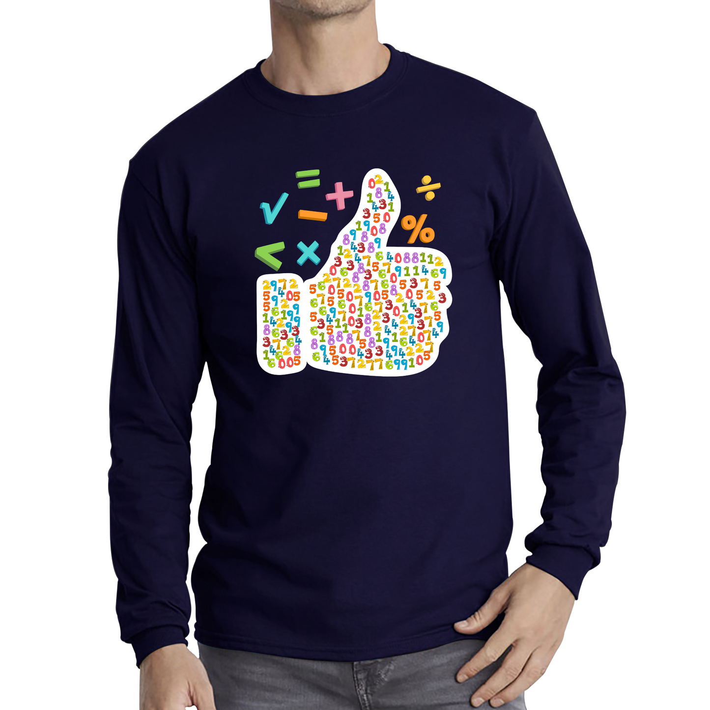 World Numbers Day Maths Day Funny Thumbs Up Colour Numbered Charity Day Long Sleeve T Shirt