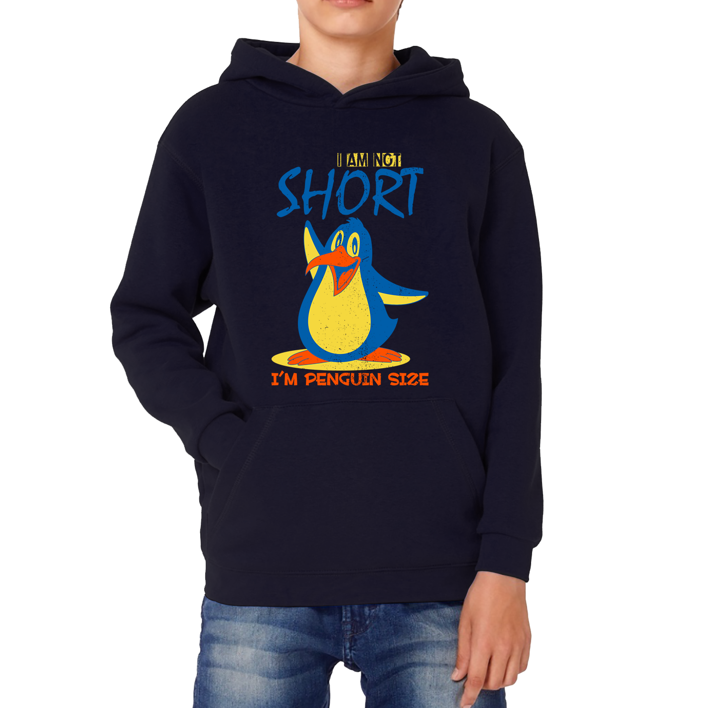 I Am Not Short I'm Penguin Size Funny Penguin Design Animal Saying Kids Hoodie