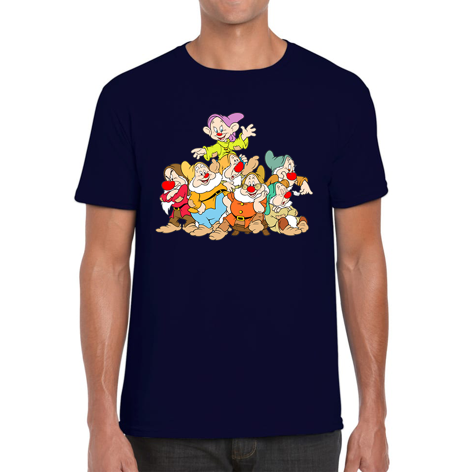 Disney Snow White and Seven Dwarfs Red Nose Day Adult T Shirt. 50% Goes To Charity