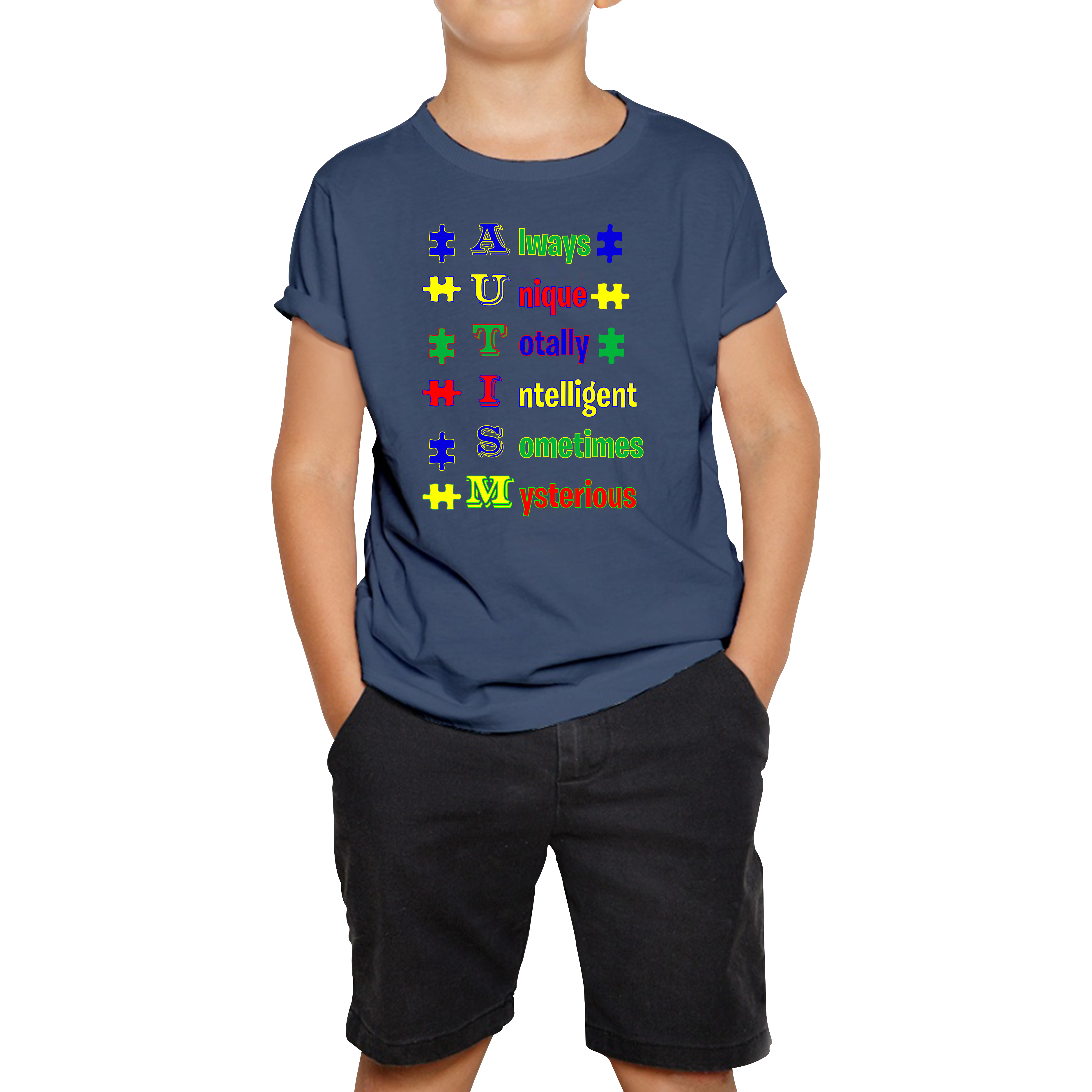 Always Unique Totally Intelligent Sometimes Mysterious Autism Awareness Kids T Shirt