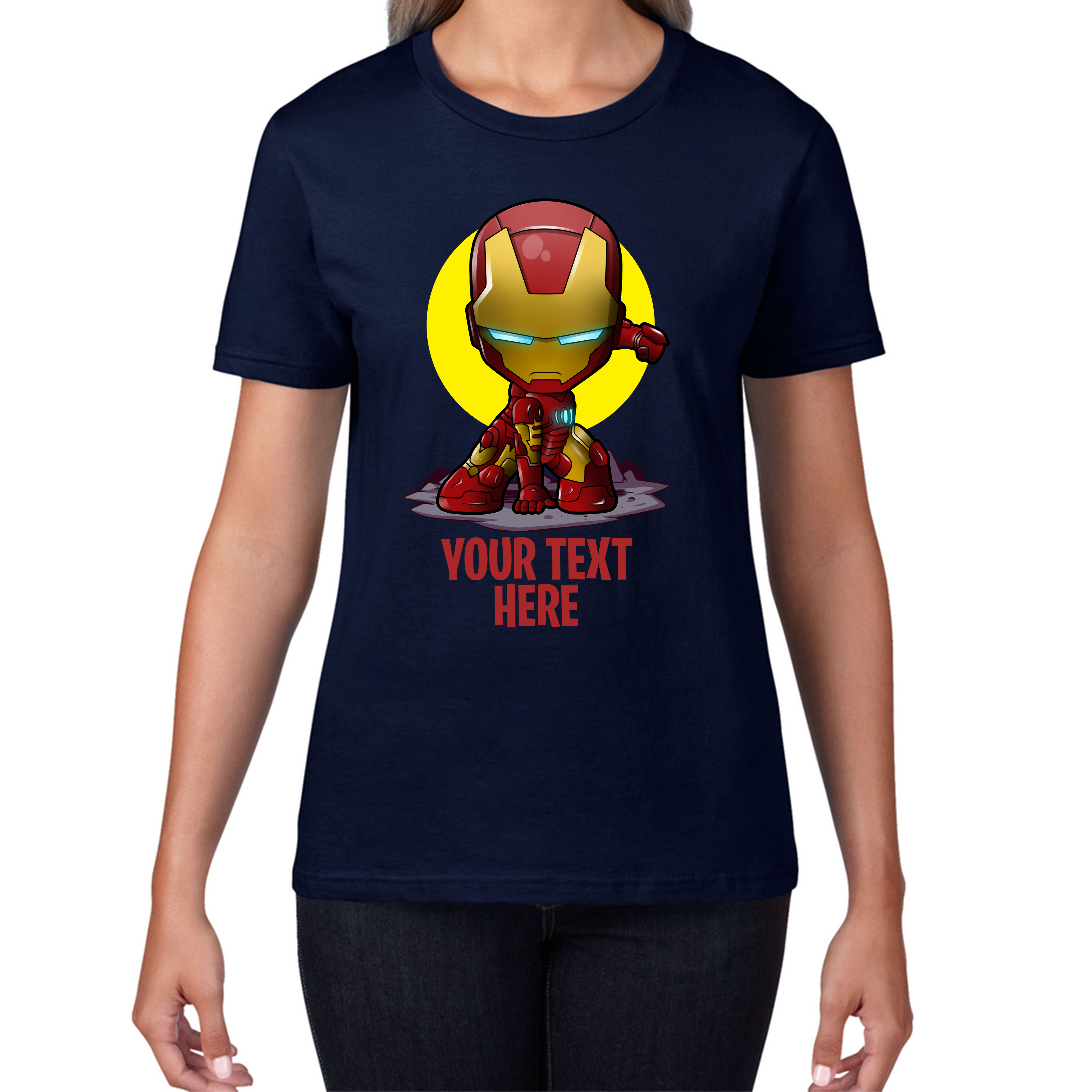 Personalised Your Text Iron Man T-Shirt DC Comic Superhero Birthday Gift Womens Tee Top