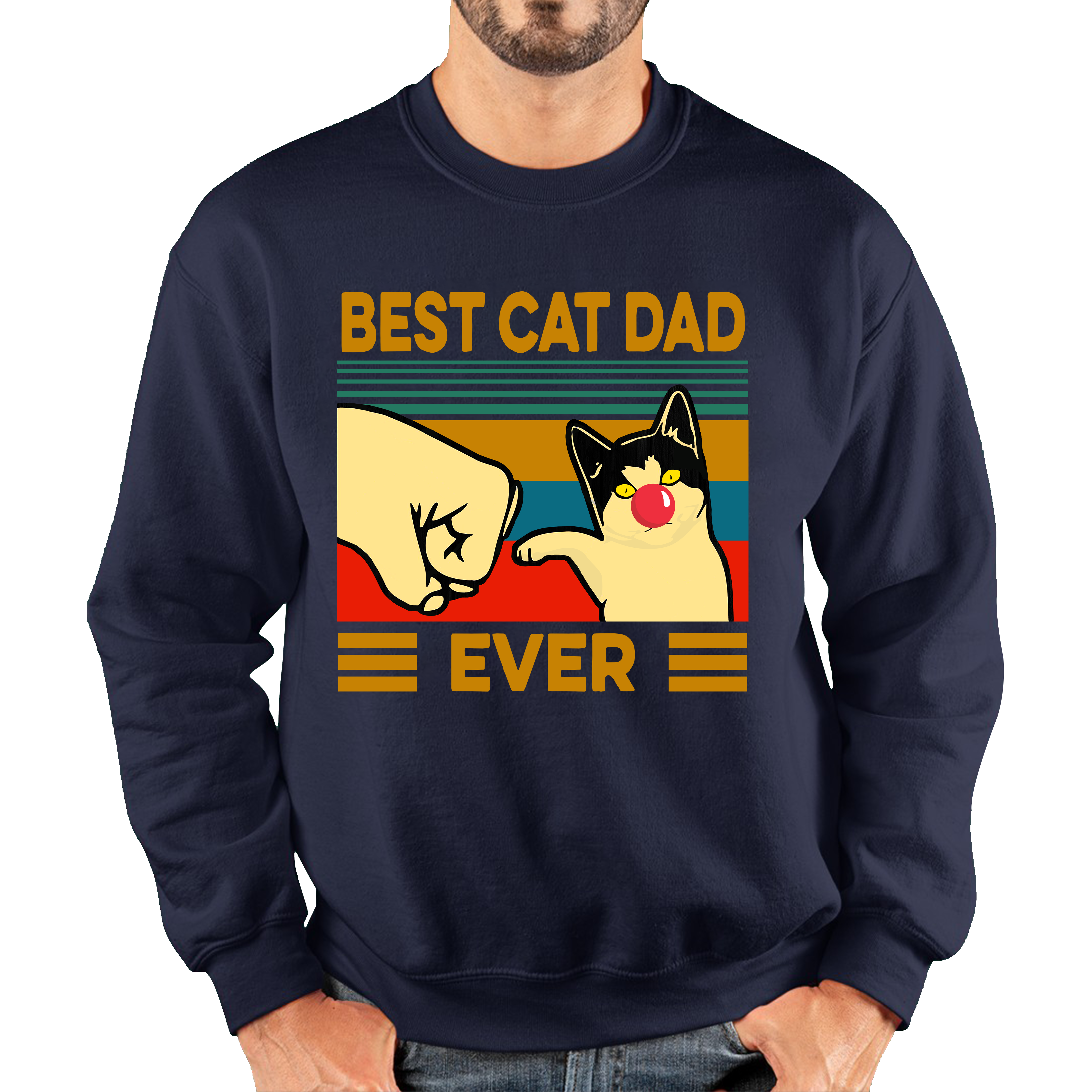 Best Cat Dad Ever Red Nose Day Adult Sweatshirt. 50% Goes To Charity