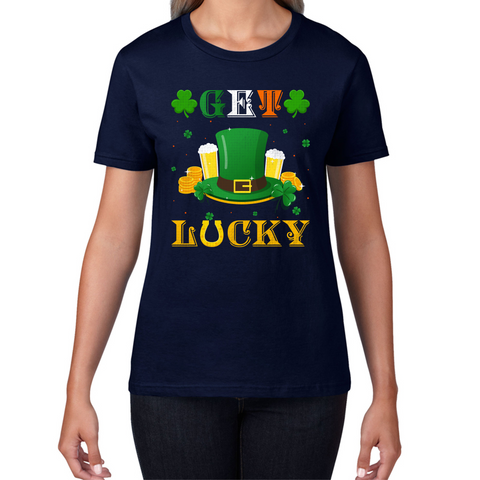 Happy St Patrick's Day Leprechaun Hat Get Lucky Funny St Patricks Day Celebrations Irish Festival Womens Tee Top
