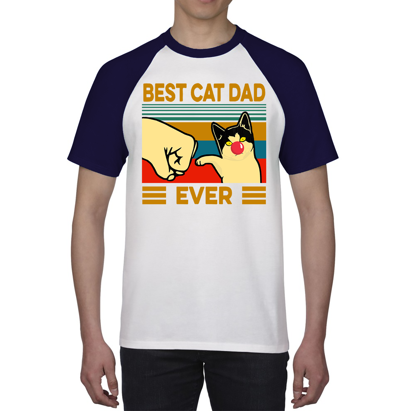 Best Cat Dad Ever Red Nose Day Baseball T Shirt. 50% Goes To Charity