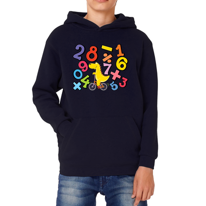 Number Day T-Rex Cycling Maths Day Dinosaur Bike Riding Counting Kids Hoodie