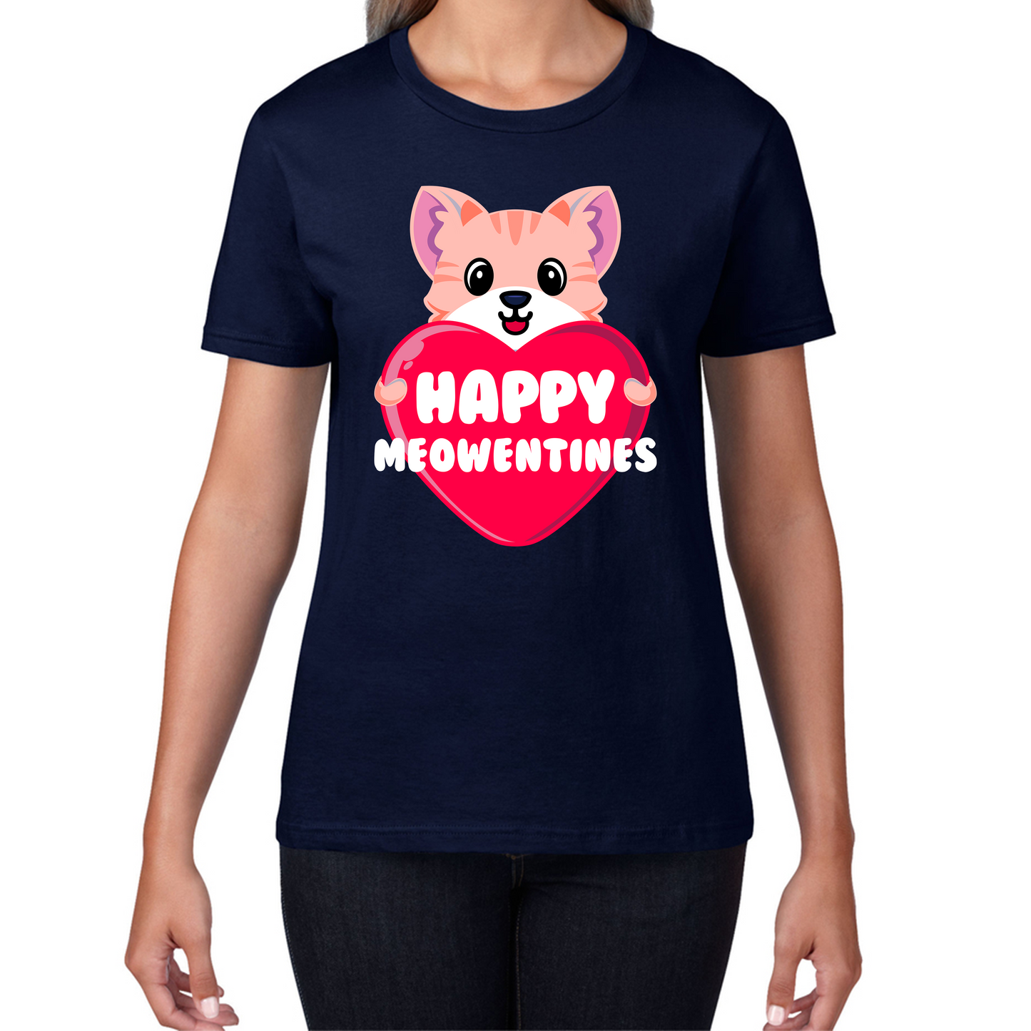 Happy Meowentines Meowy Valentine Funny Cute Cat Lover Valentine Day Womens Tee Top