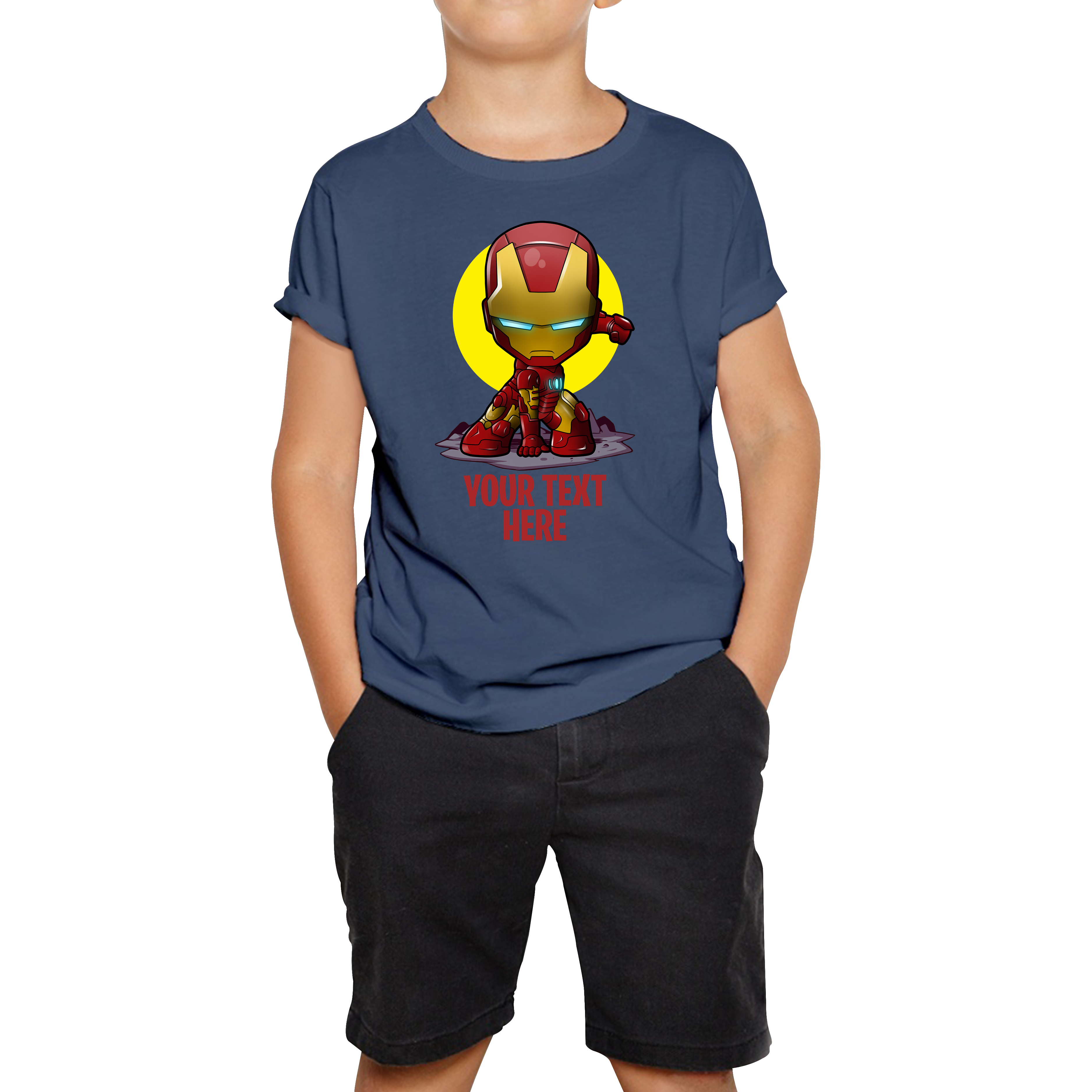 Personalised Your Text Iron Man T-Shirt DC Comic Superhero Birthday Gift Kids Tee