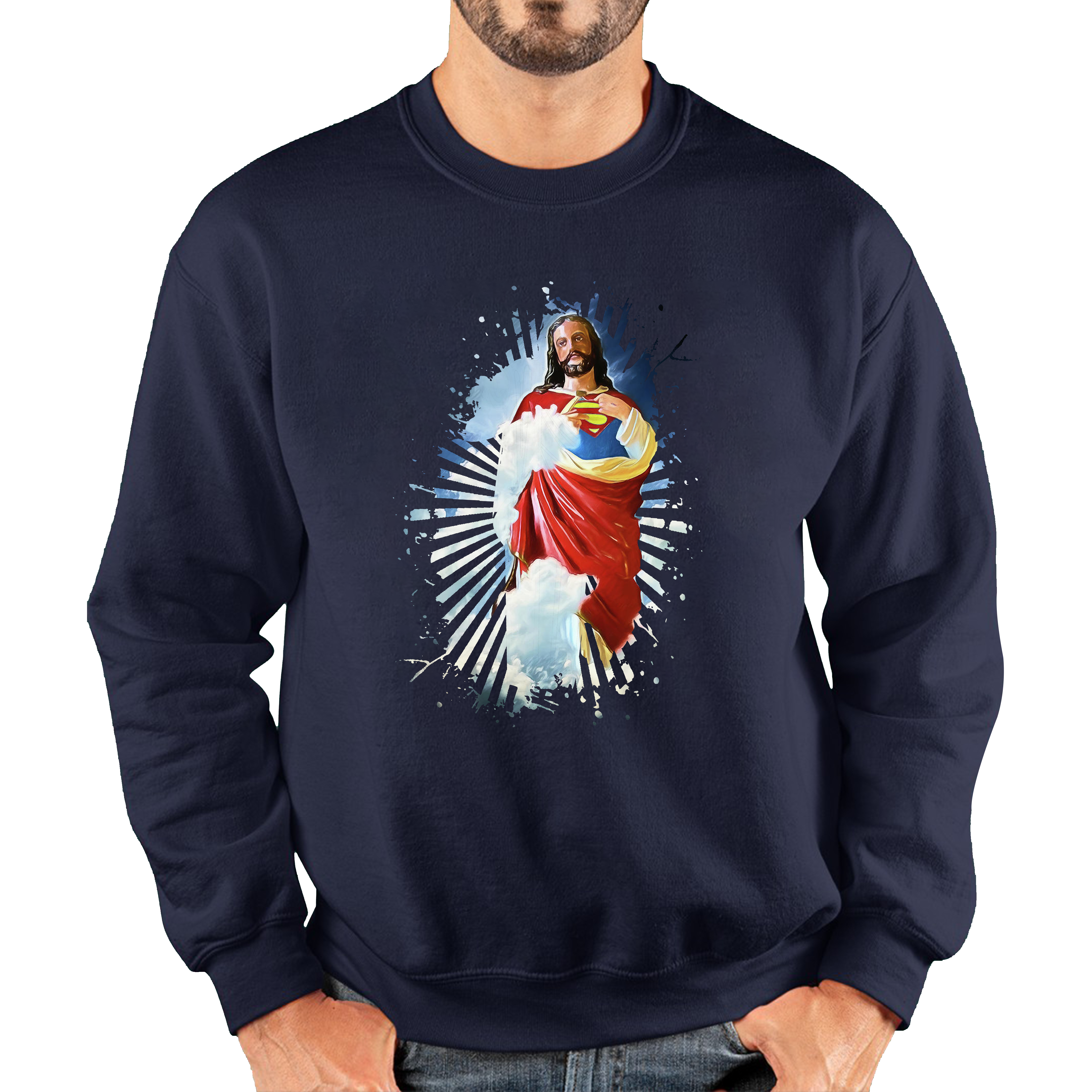 Jesus Christ Superman Jumper Superman Inspired Spoof Avengers Superhero Christian Gift Unisex Sweatshirt