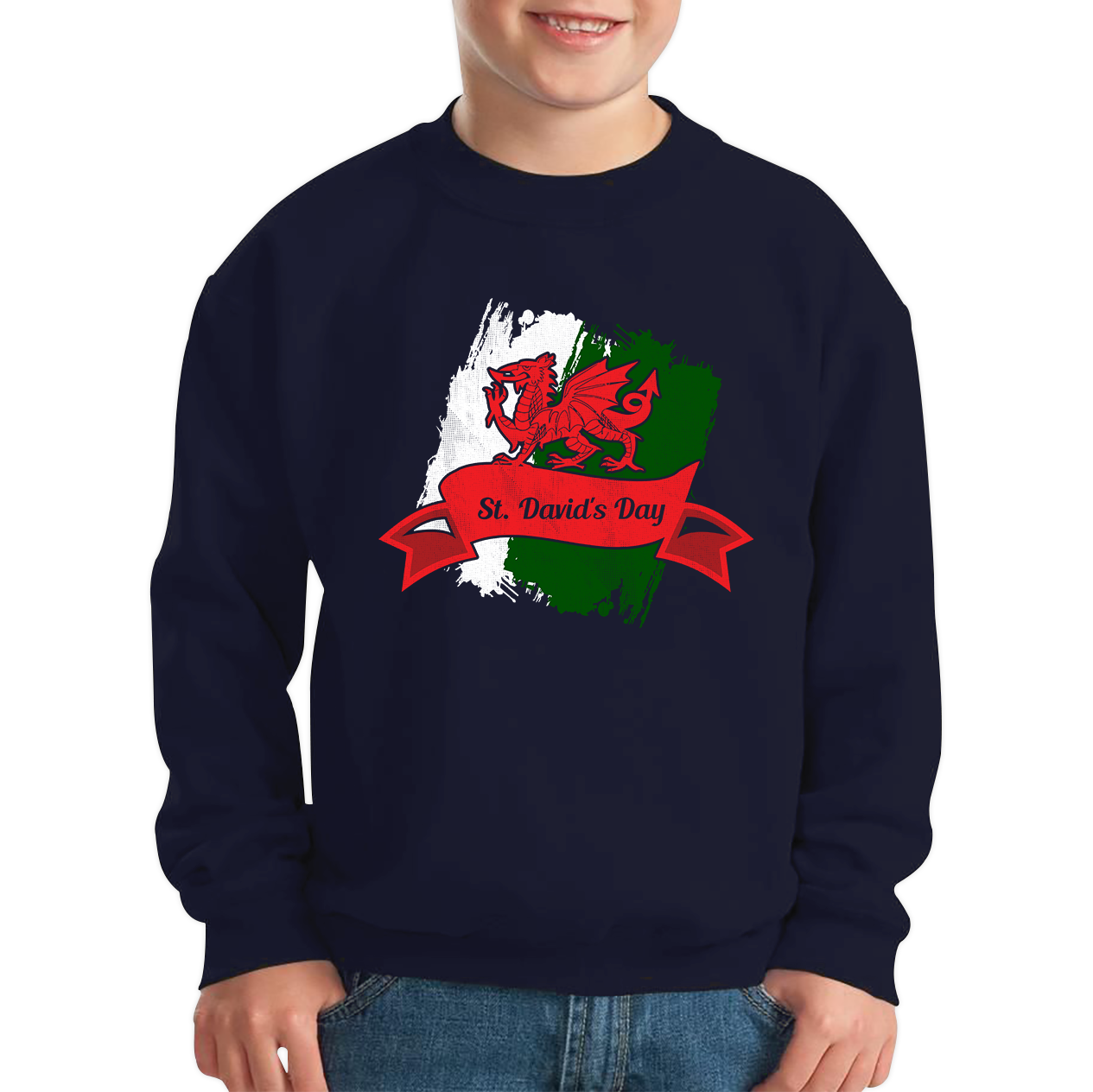 St. David's Day Dragon Flag Welsh Dragon Flag Of Wales Sant Dewi Saint Welsh Kids Jumper