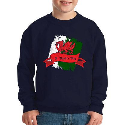 St. David's Day Dragon Flag Welsh Dragon Flag Of Wales Sant Dewi Saint Welsh Kids Jumper