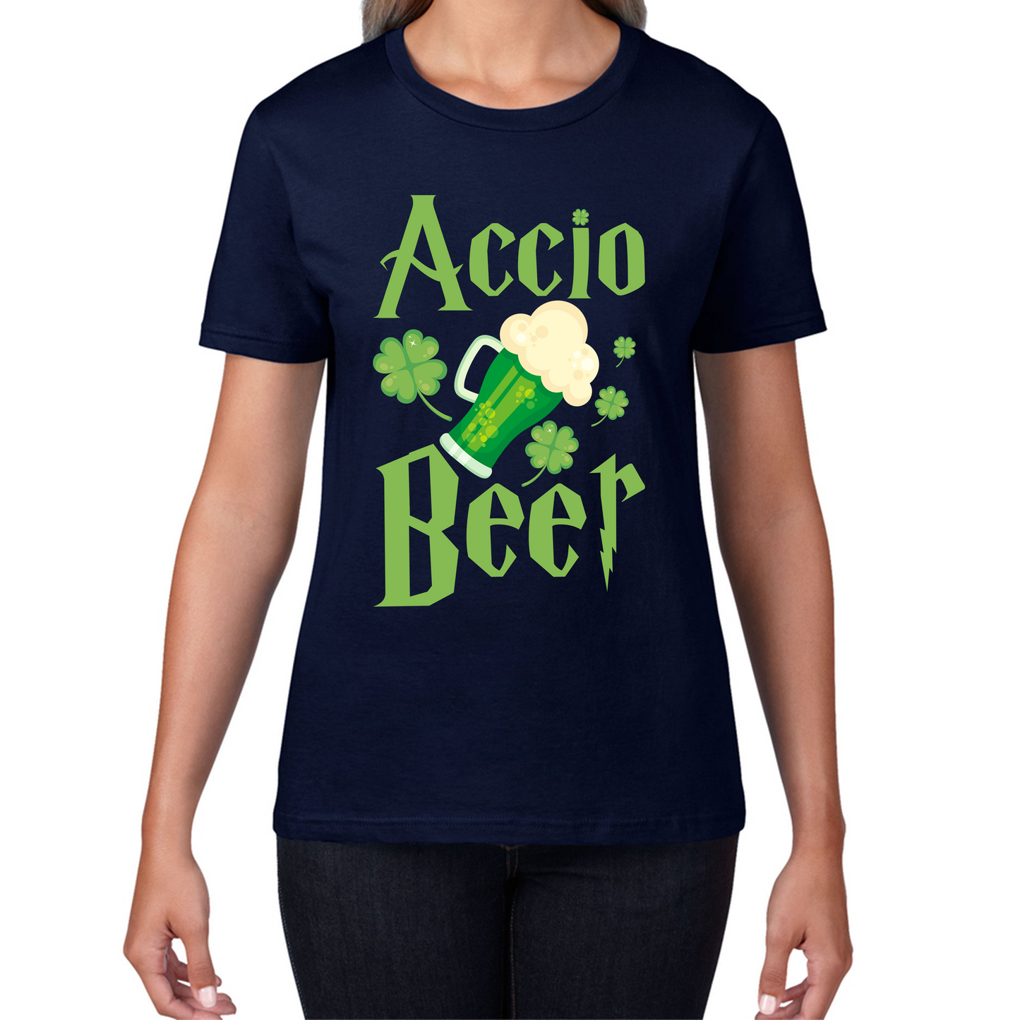 Accio Beer Wizard Beer St. Patrick's Day Magic World Irish Beer Shamrock Beer Lovers Family Vacation Womens Tee Top