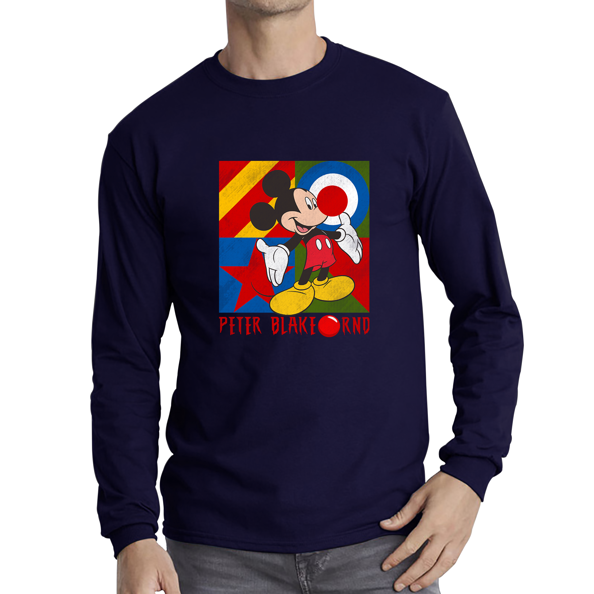 Peter Blake Mickey Mouse Red Nose Day Adult Long Sleeve T Shirt. 50% Goes To Charity