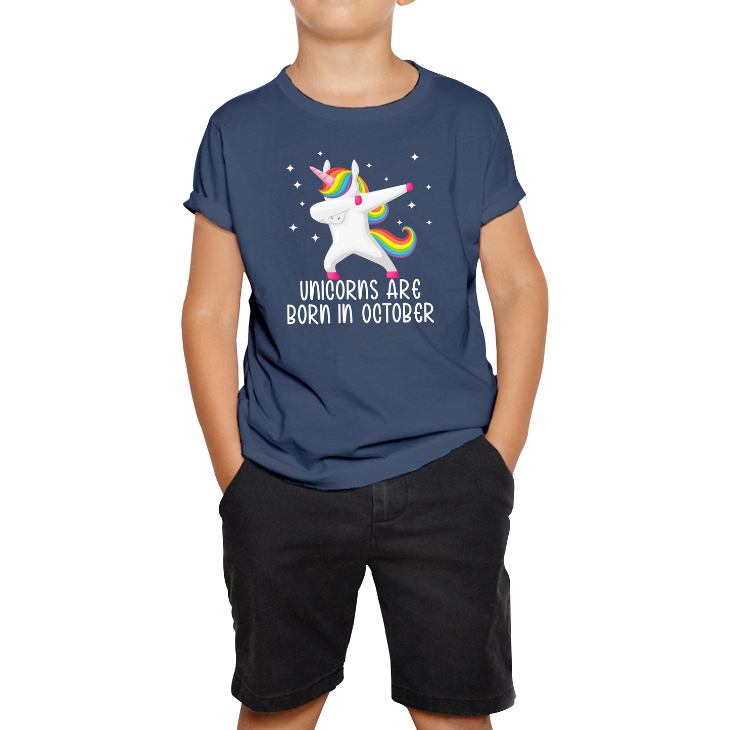 Unicorns Are Born In October Dabbing Unicorn Funny Birthday Month Novelty Slogan Kids Tee
