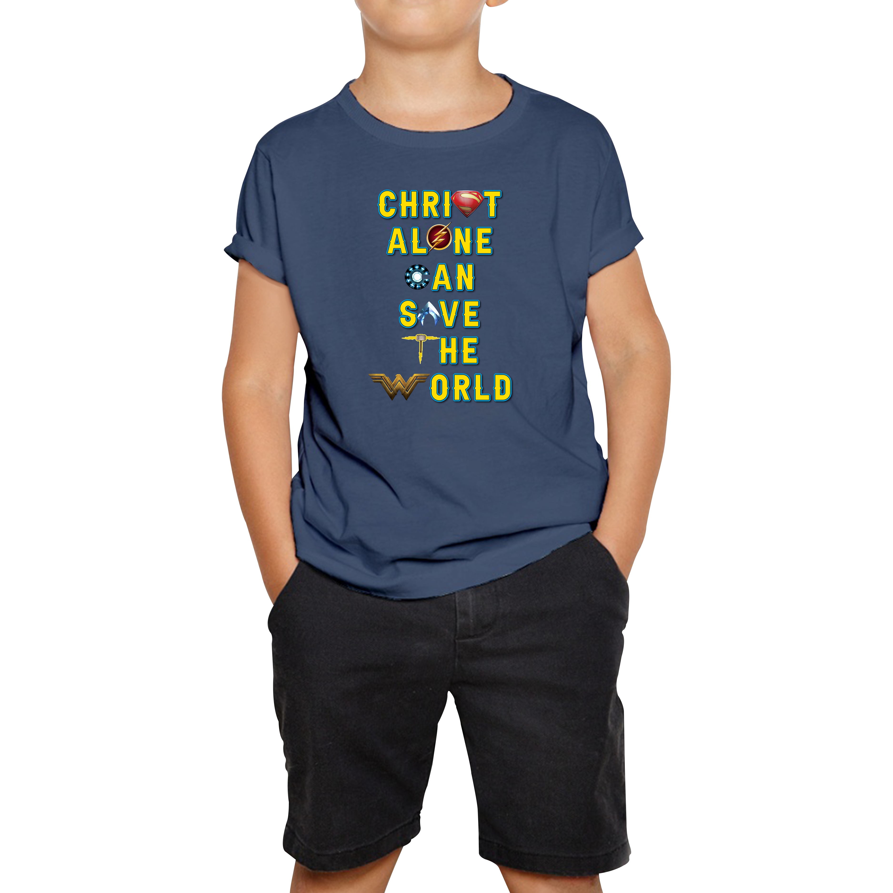 Christ Alone Can Save The World T-Shirt Avengers Superheroes Marvel Gift Kids Tee