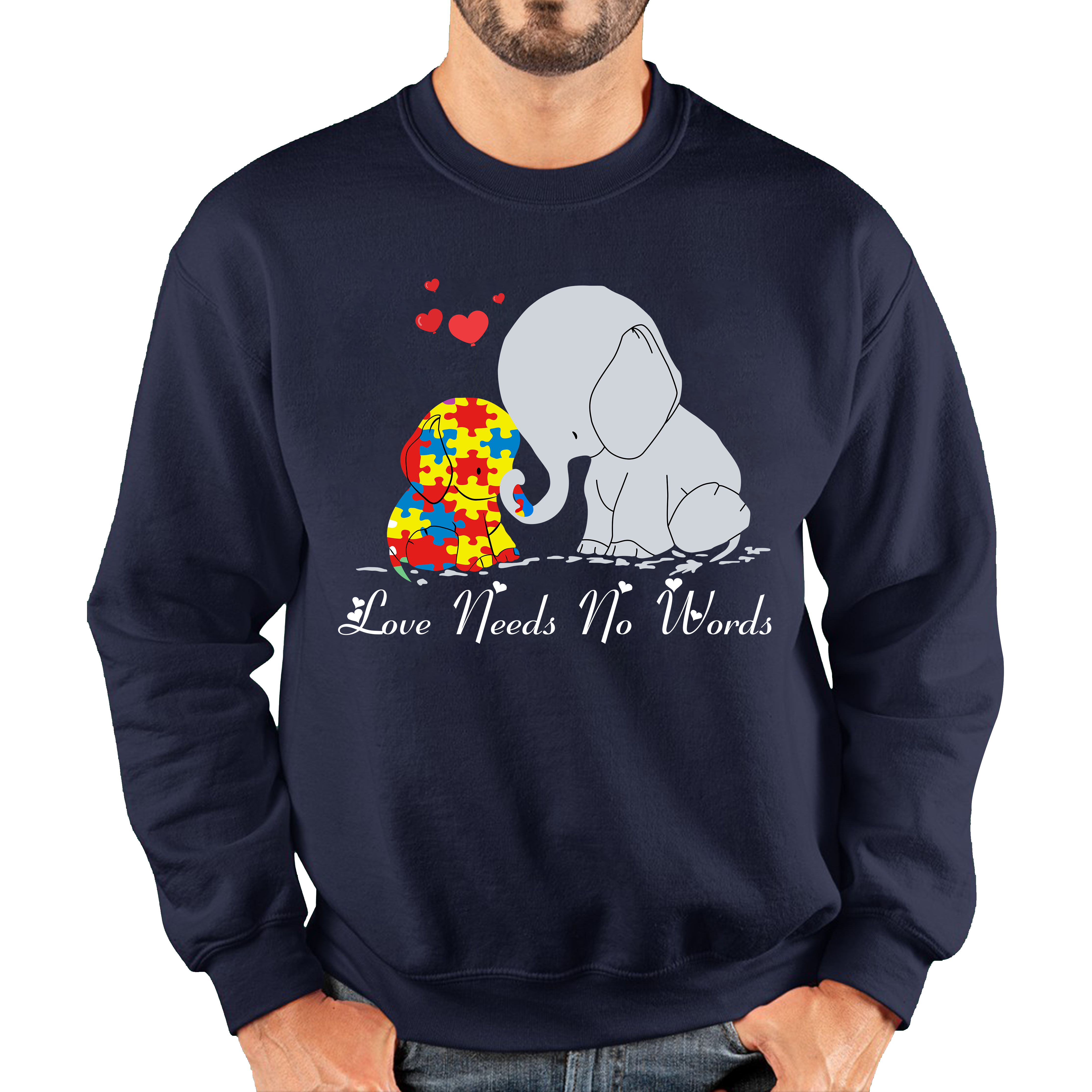 Love Needs No Words Elephant Autism Awareness Adult Sweatshirt