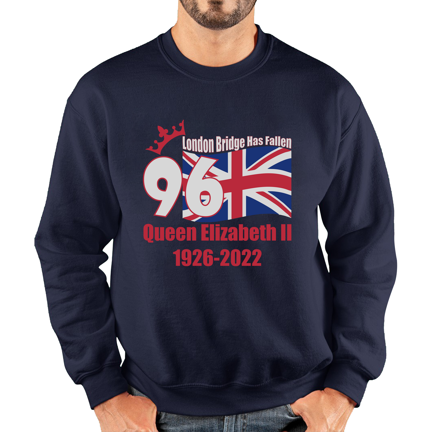 London Bridge Has Fallen 96 Years of Queen Elizabeth II Union Jack British Uk Flag Unisex Sweatshirt